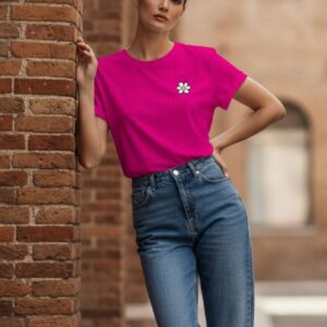 T-shirt donna con margherita ricamata