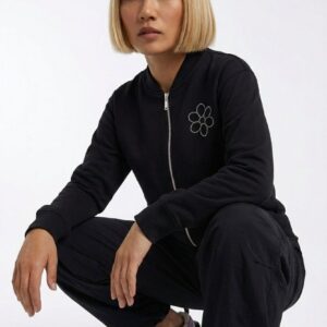 Felpa donna con zip e logo strass